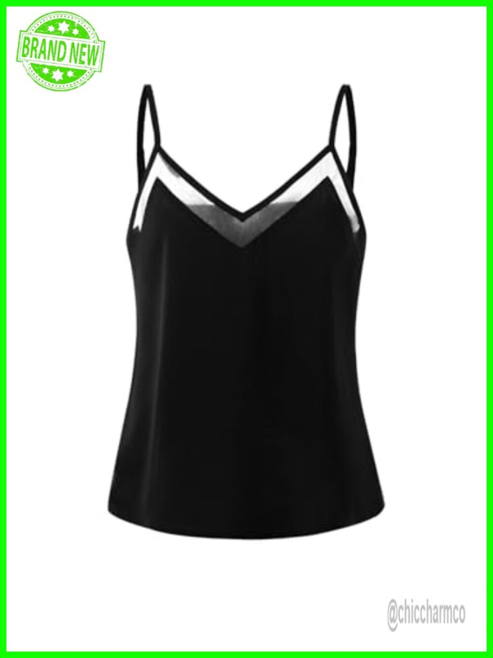 Women's Summer Mesh V-Neck Sleeveless Spaghetti Strap Camisole Top